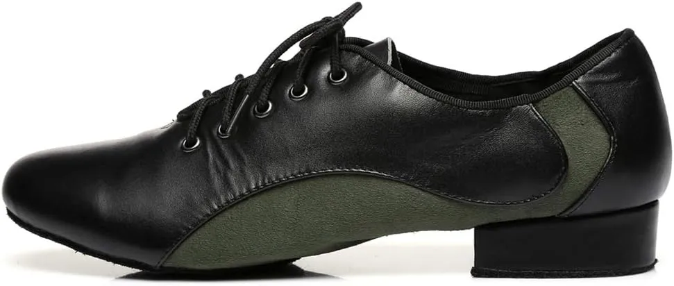 Minishion Men's Lace-up 1" Standard Heel Leather Suede Ballroom Latin Dance Shoes