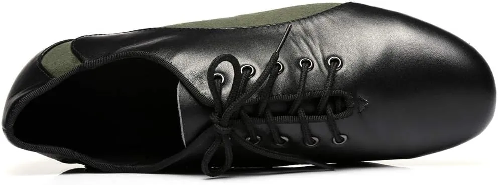 Minishion Men's Lace-up 1" Standard Heel Leather Suede Ballroom Latin Dance Shoes