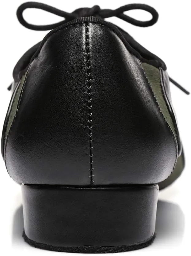 Minishion Men's Lace-up 1" Standard Heel Leather Suede Ballroom Latin Dance Shoes