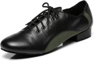 Minishion Men's Lace-up 1" Standard Heel Leather Suede Ballroom Latin Dance Shoes