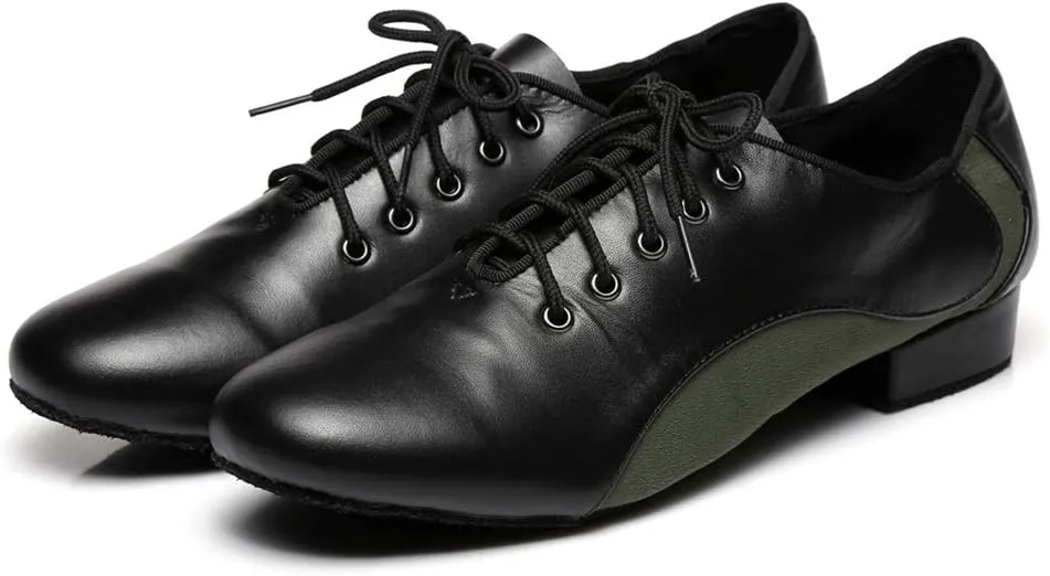 Minishion Men's Lace-up 1" Standard Heel Leather Suede Ballroom Latin Dance Shoes
