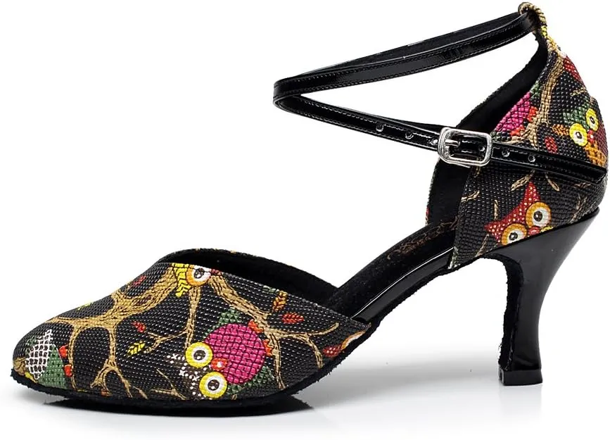 Minishion QJ6235 Women's Comfort Ankle Strap Pleather Latin Salsa Ballroom Dance Shoes