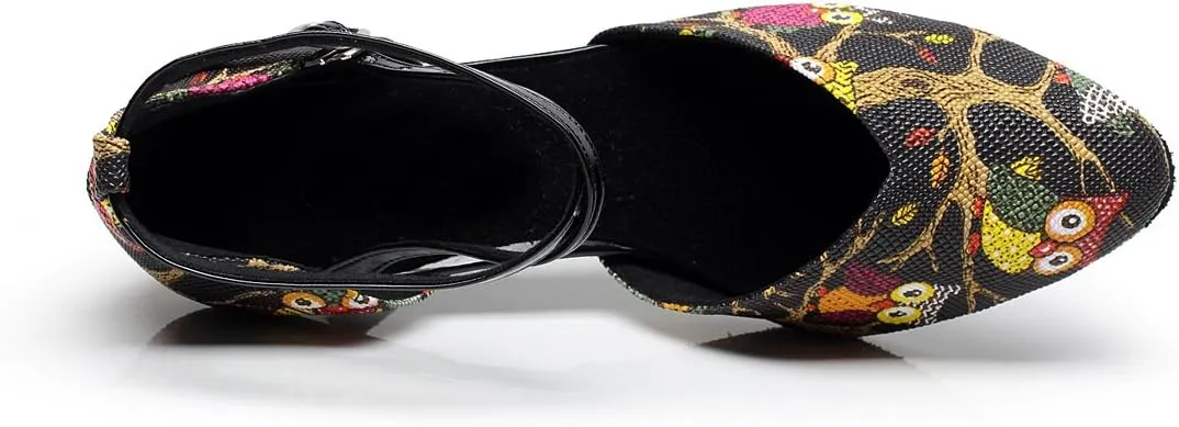 Minishion QJ6235 Women's Comfort Ankle Strap Pleather Latin Salsa Ballroom Dance Shoes