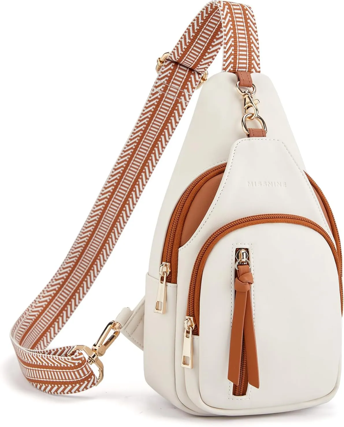 Missnine PU Leather Sling Bag for Women Quilted Chest Crossbody Trendy Travel Bag for Hiking Cycling with Tassel