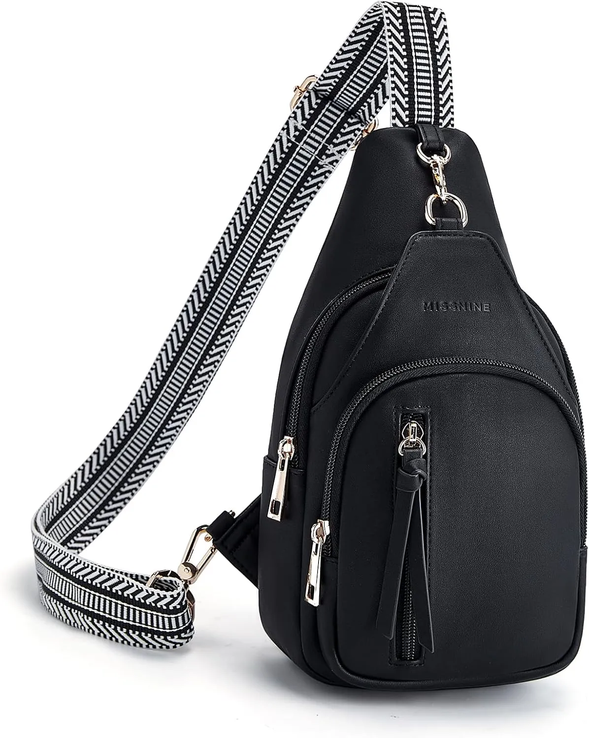 Missnine PU Leather Sling Bag for Women Quilted Chest Crossbody Trendy Travel Bag for Hiking Cycling with Tassel