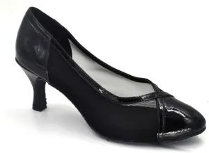Misu Women's Closed Toe Suede Sole Latin Salsa Tango Practice Ballroom Dance Shoes with 2.75" Heel,Black Patent Leather and Mesh,6.5 B(M) US