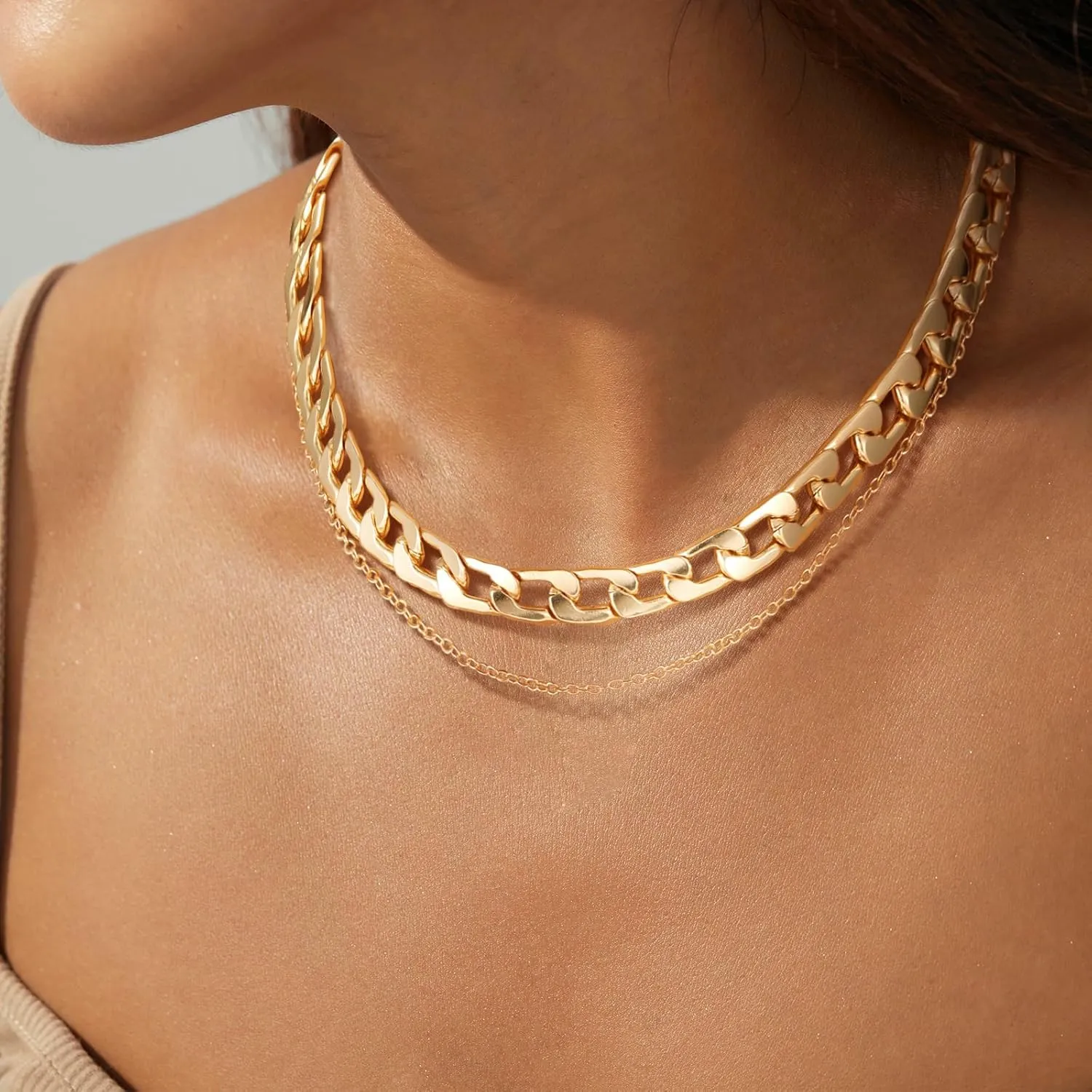MJartoria Gold Layered Necklaces for Women Trendy Retro Coin Pendant Necklace Dainty Chunky Chain Choker Necklaces for Jewelry Birthday Gifts
