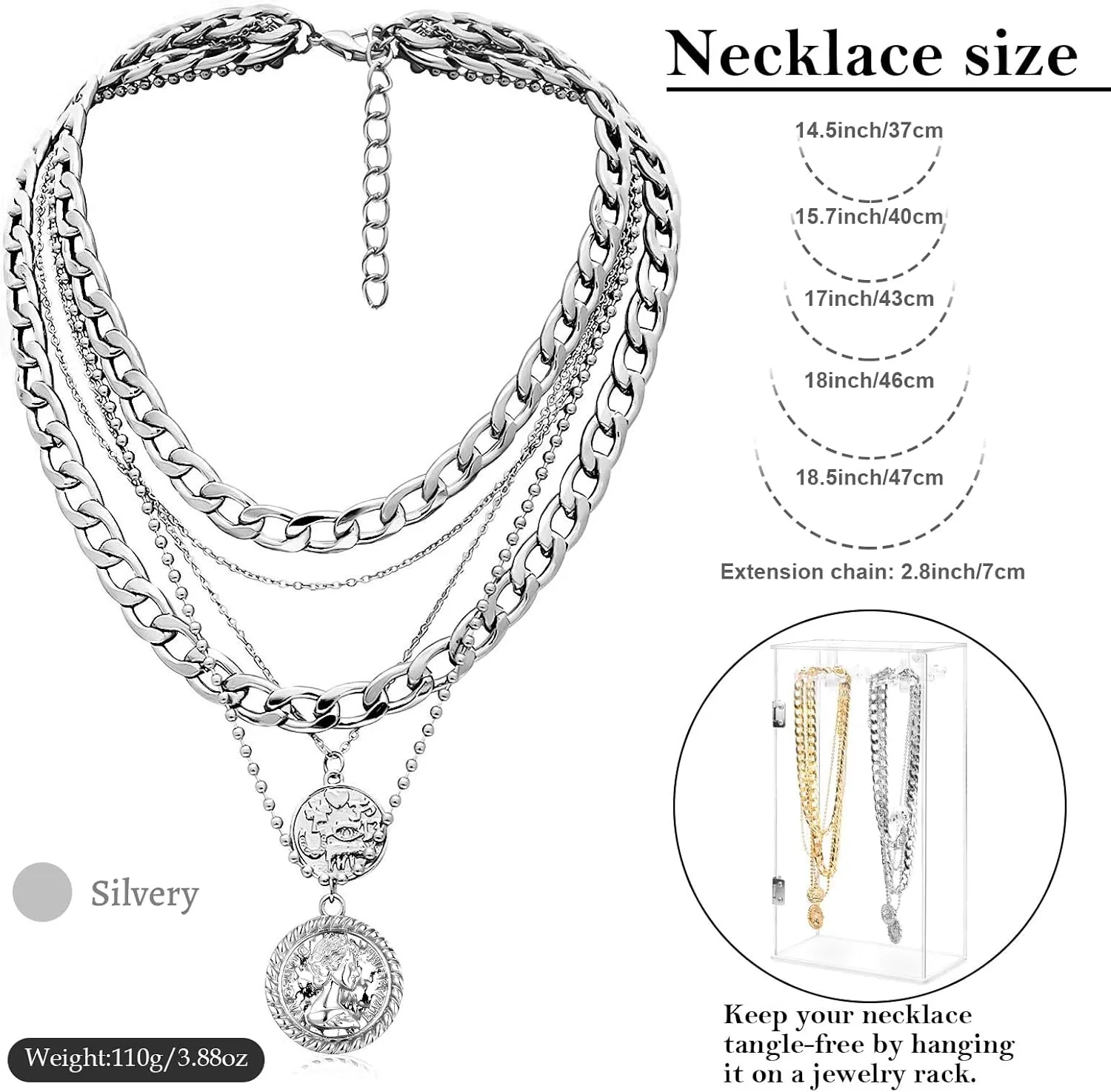 MJartoria Gold Layered Necklaces for Women Trendy Retro Coin Pendant Necklace Dainty Chunky Chain Choker Necklaces for Jewelry Birthday Gifts