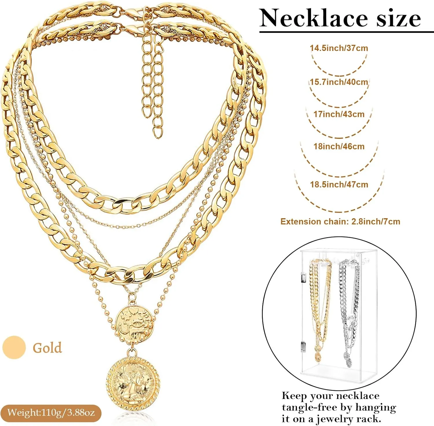 MJartoria Gold Layered Necklaces for Women Trendy Retro Coin Pendant Necklace Dainty Chunky Chain Choker Necklaces for Jewelry Birthday Gifts