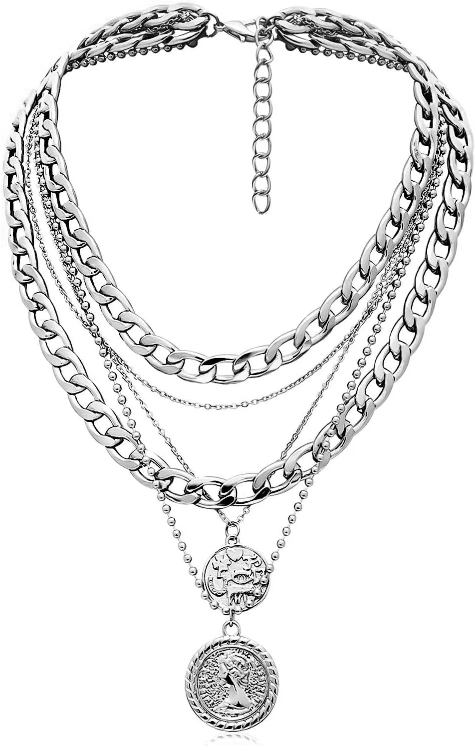 MJartoria Gold Layered Necklaces for Women Trendy Retro Coin Pendant Necklace Dainty Chunky Chain Choker Necklaces for Jewelry Birthday Gifts