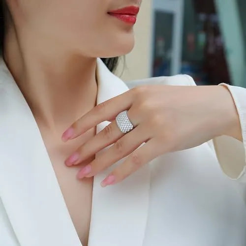 Moissanite Rings, D Color Lab Created Diamond Half Eternity Engagement Rings for Women, 18K Sterling Silver White Gold Promise Multi Stone Wedding Band Size 5-9