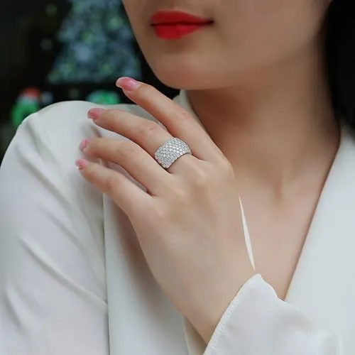 Moissanite Rings, D Color Lab Created Diamond Half Eternity Engagement Rings for Women, 18K Sterling Silver White Gold Promise Multi Stone Wedding Band Size 5-9