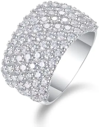 Moissanite Rings, D Color Lab Created Diamond Half Eternity Engagement Rings for Women, 18K Sterling Silver White Gold Promise Multi Stone Wedding Band Size 5-9