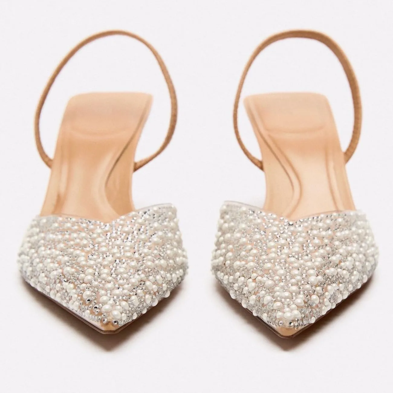 MRKEWUNEY Fashion Rhinestone Clear Slingback Pumps Shoes for Women Pointed Toe PVC Kitten Heels