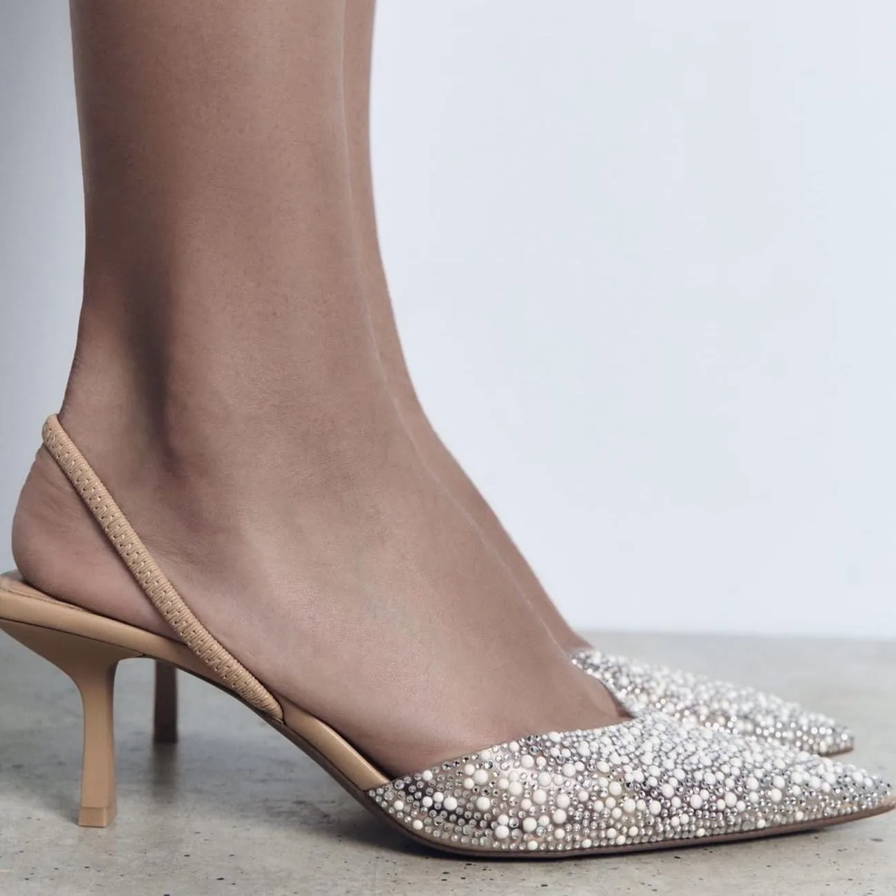 MRKEWUNEY Fashion Rhinestone Clear Slingback Pumps Shoes for Women Pointed Toe PVC Kitten Heels