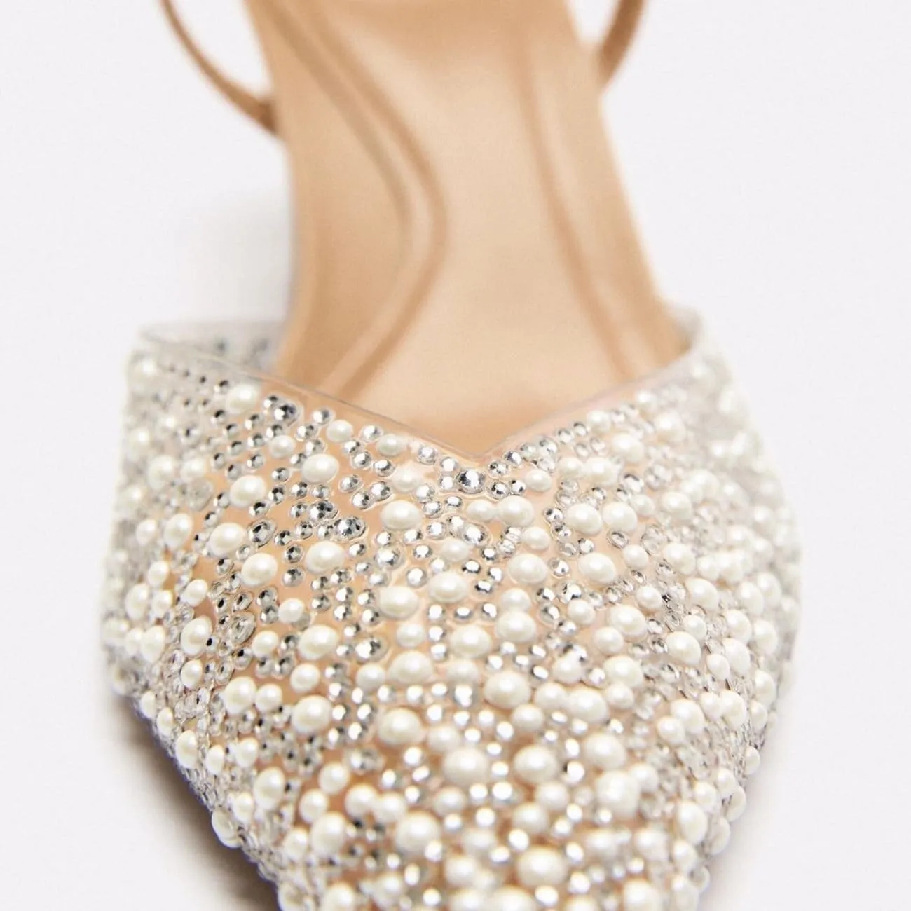 MRKEWUNEY Fashion Rhinestone Clear Slingback Pumps Shoes for Women Pointed Toe PVC Kitten Heels