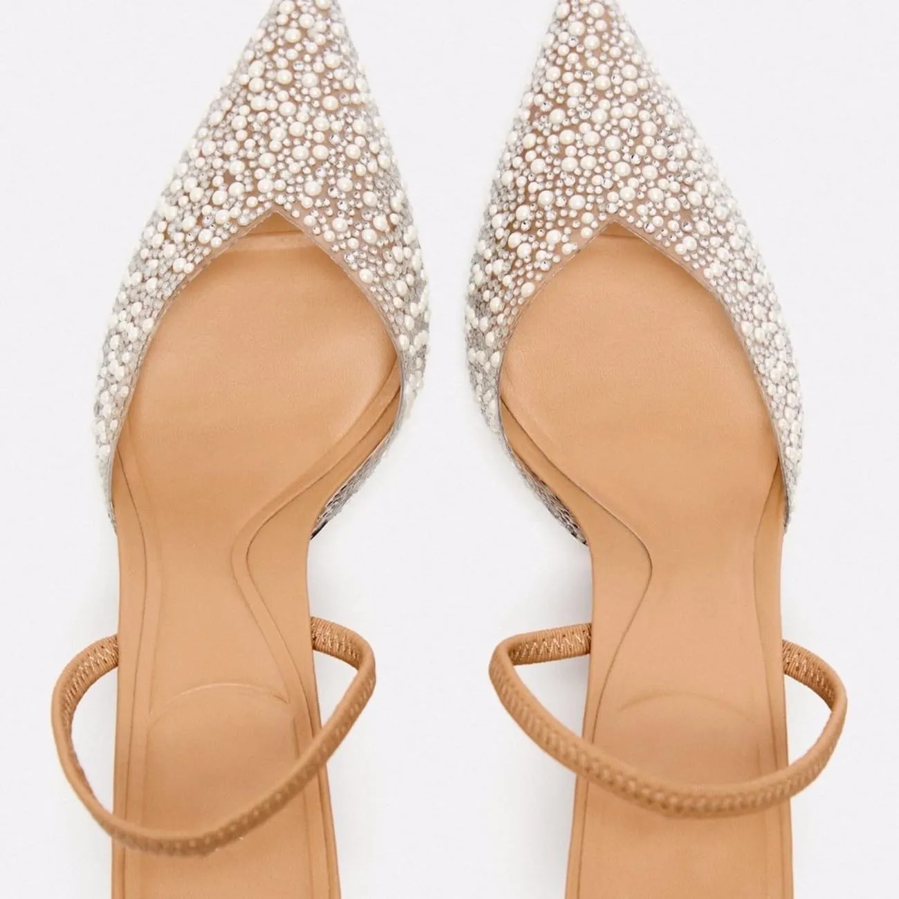 MRKEWUNEY Fashion Rhinestone Clear Slingback Pumps Shoes for Women Pointed Toe PVC Kitten Heels