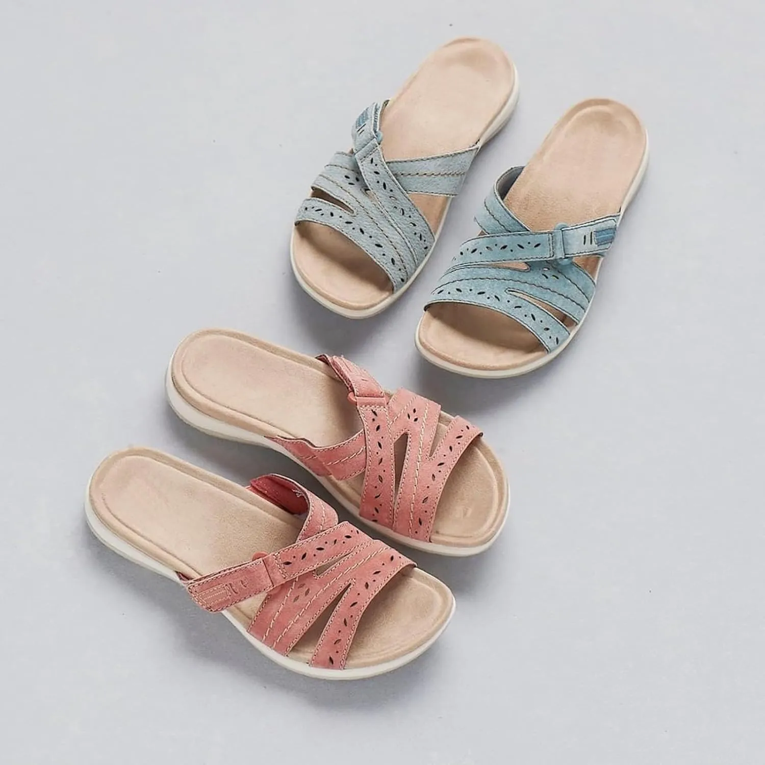 Mules for Women Arch Support Orthopedic Flats Shoes Slip On Thick Cushion Sandal Fishmouth Open Toe Shoes Sandals Perforated Decoration Lightweight Walking Beach Sandals 2025