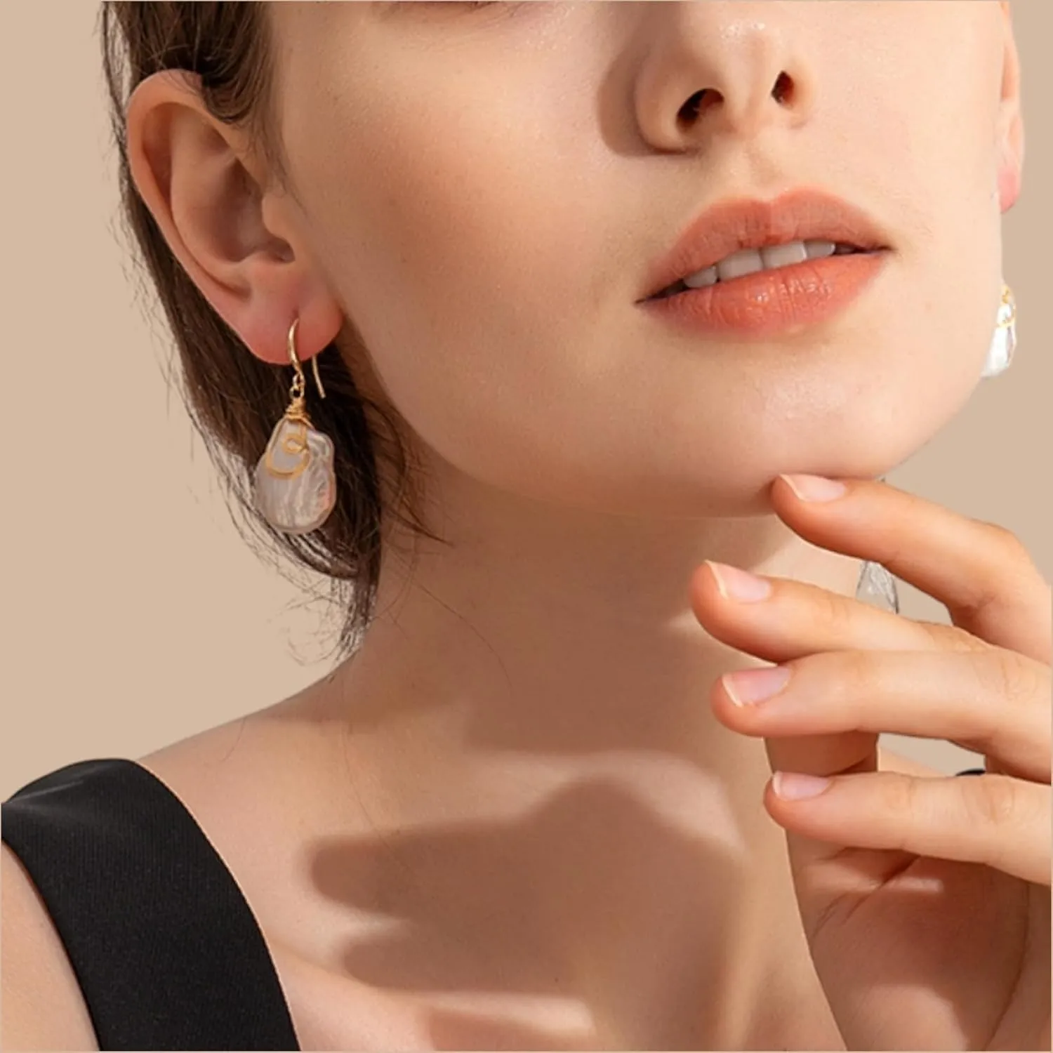 Natural Baroque Freshwater Pearl Dangle Drop Earrings for Women, Wire Wrap Gold Stud Earrings Jewelry, Best Gift for Mom Lover Her (14K Gold Plated)