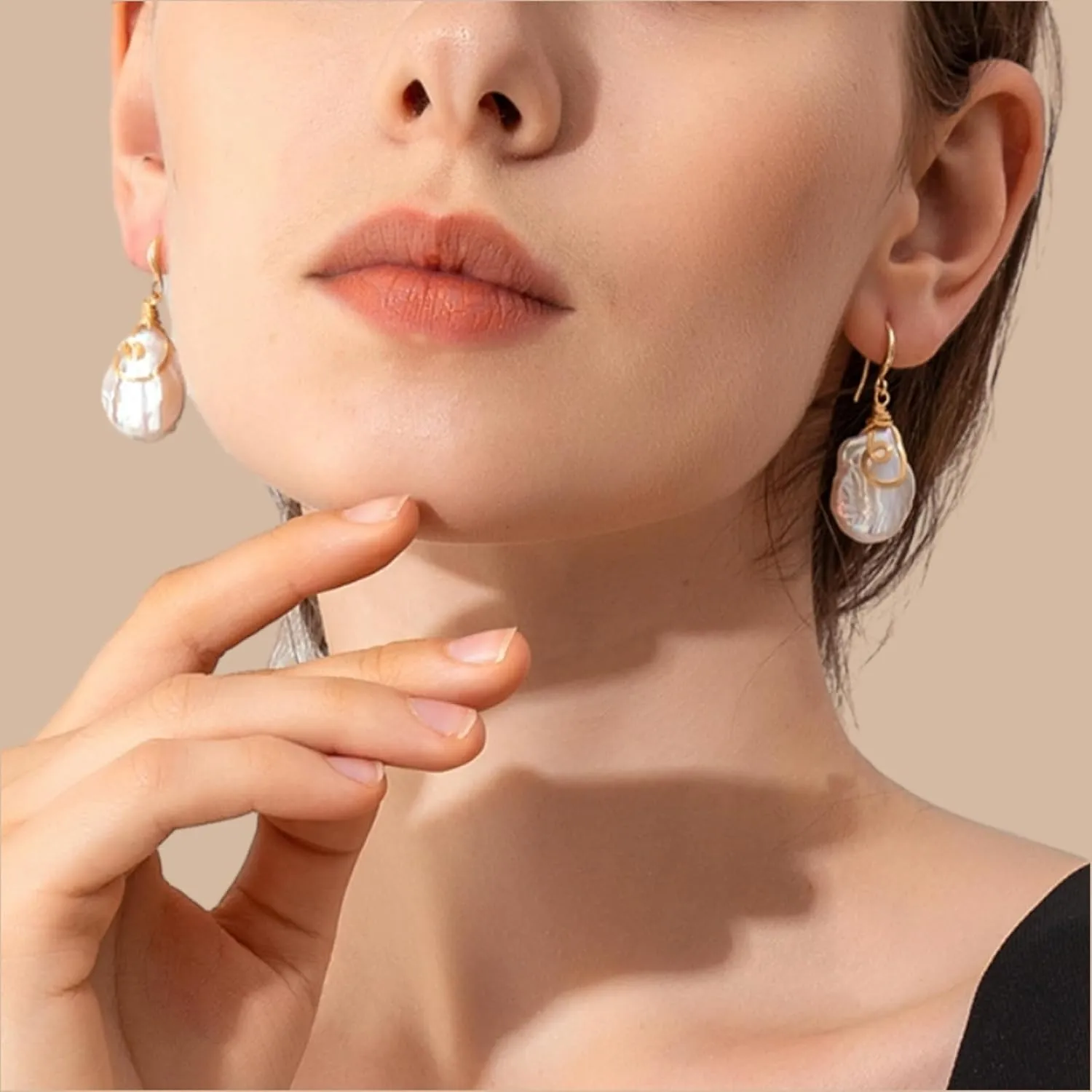 Natural Baroque Freshwater Pearl Dangle Drop Earrings for Women, Wire Wrap Gold Stud Earrings Jewelry, Best Gift for Mom Lover Her (14K Gold Plated)