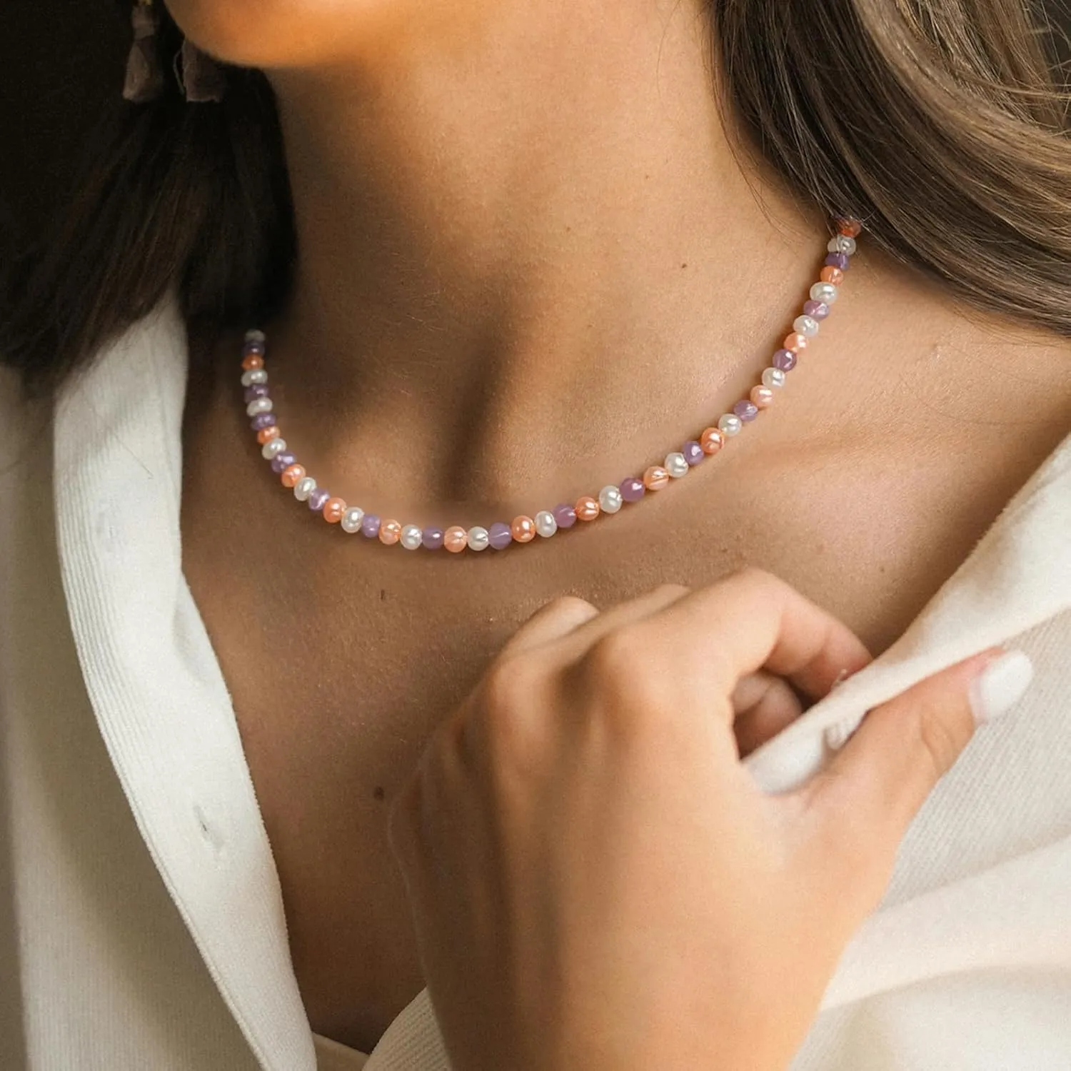 Natural Pearls Choker Necklace for Women Freshwater Baroque Pearl Strand Necklace Chain Cultured Baroque Pearl 925 Sterling Silver Clasp Choker