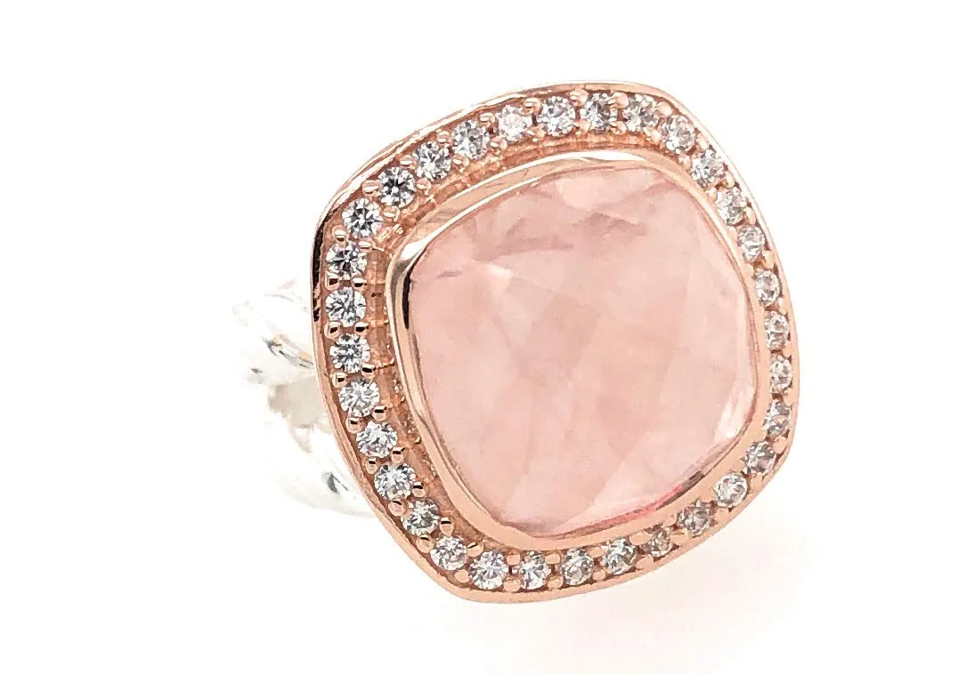 Natural Pink Rose Quartz 14k Rose Gold, 925 Sterling Silver Wedding Ring Size 4.5, 5.75, 6, 6.75, 7, 7.75, 8, 9