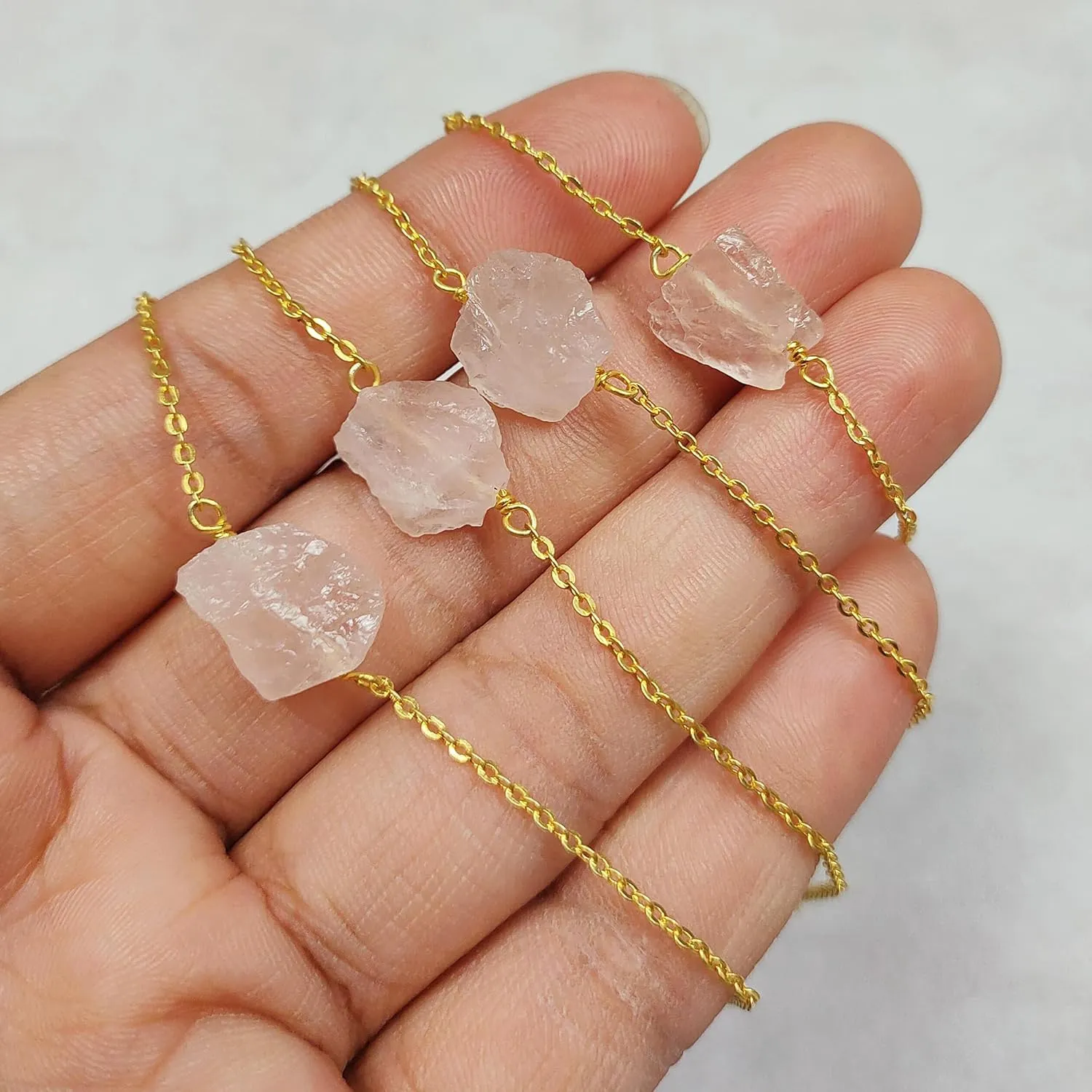 Natural Raw Rose Quartz Bracelet, 14k Gold Finish, Rose Quartz Rough Bracelet, Gift For Her, Raw Crystal, Valentine Day Gift