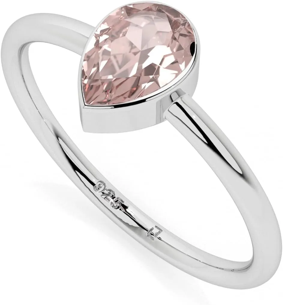 Natural Rose Quartz Stackable Ring for Women in Sterling Silver, January Birthstone Jewelry Gifts for Her (Round, Oval, Pear)