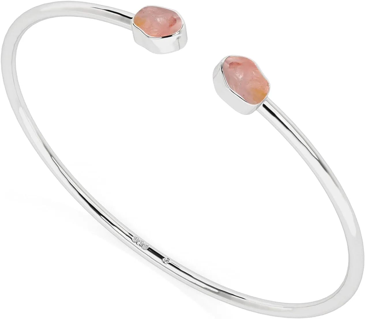 Natural Rough Rose 2 Stone Adjustable Twister Bangle Bracelet for Women in Sterling Silver, January Birthstone Jewelry Gifts for Her Birthday, Anniversary, Graduation