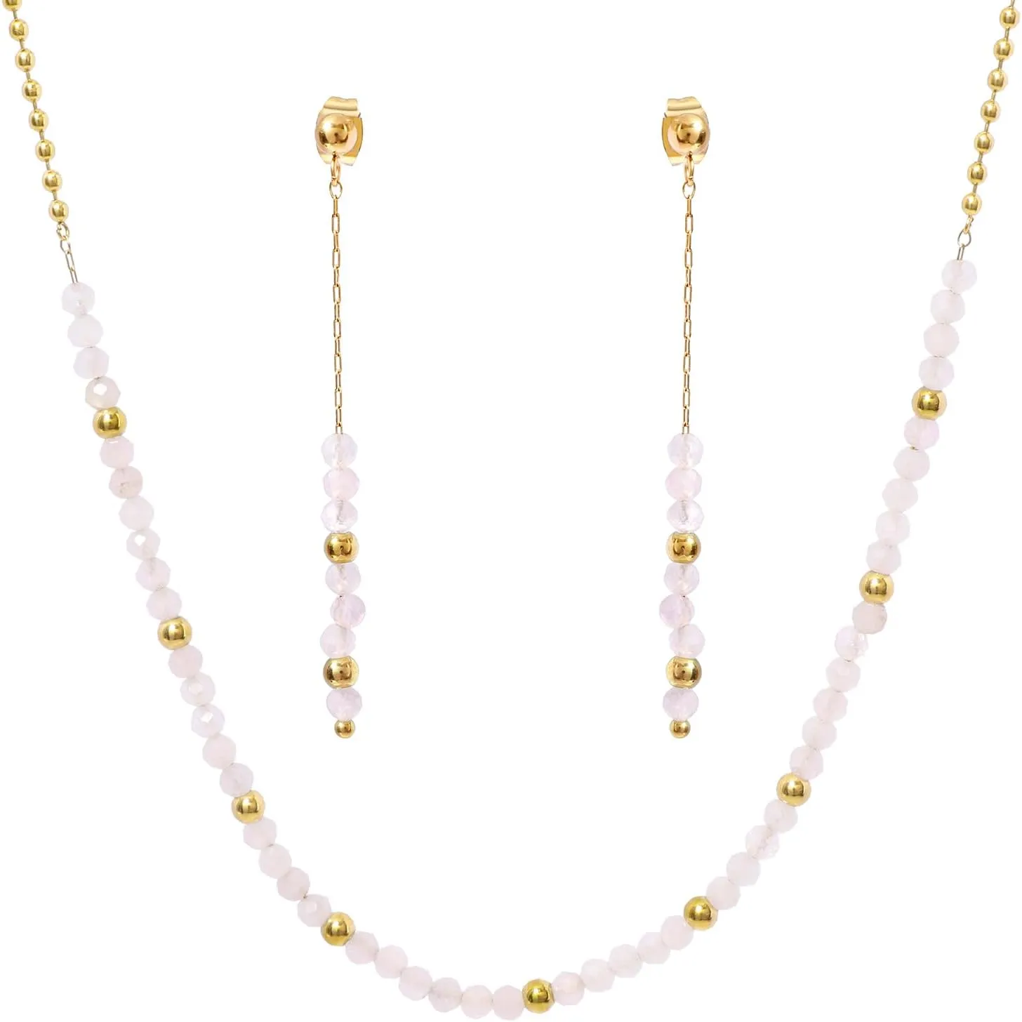 Natural Stone Beads Jewelry Set for Women Round Ball Beaded Chain Necklace and Earrings Set Boho Gemstone Healing Crystals Jewelry Set Gift for Mother Wife