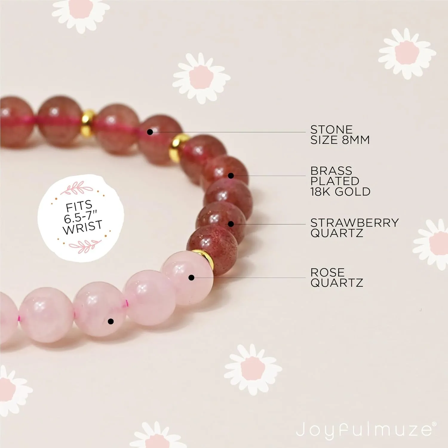 Natural Strawberry Quartz and Rose Quartz Bracelet, Handmade Jewelry for Women and Girls, (Strawberry-Quartz-Rose-Quartz)