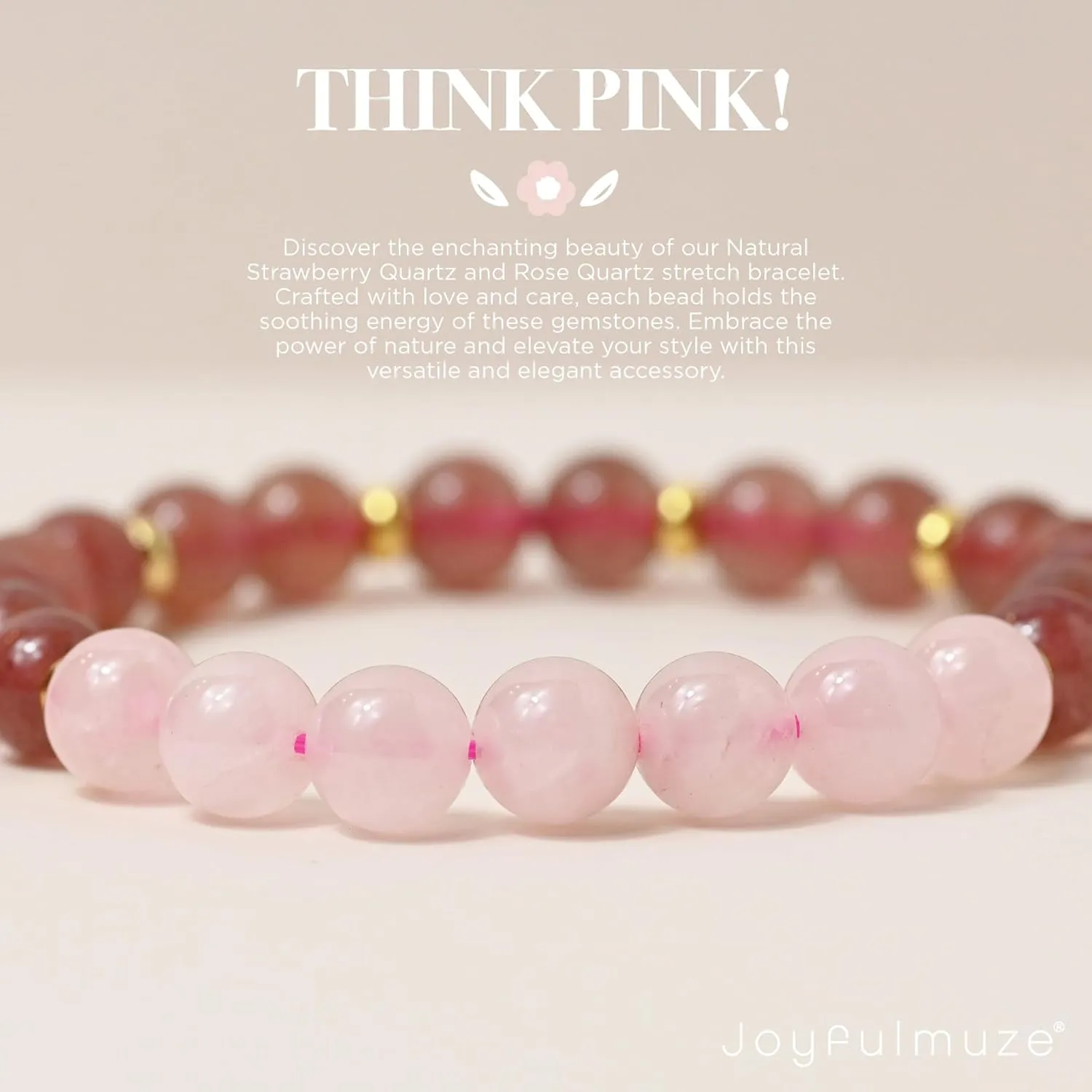 Natural Strawberry Quartz and Rose Quartz Bracelet, Handmade Jewelry for Women and Girls, (Strawberry-Quartz-Rose-Quartz)
