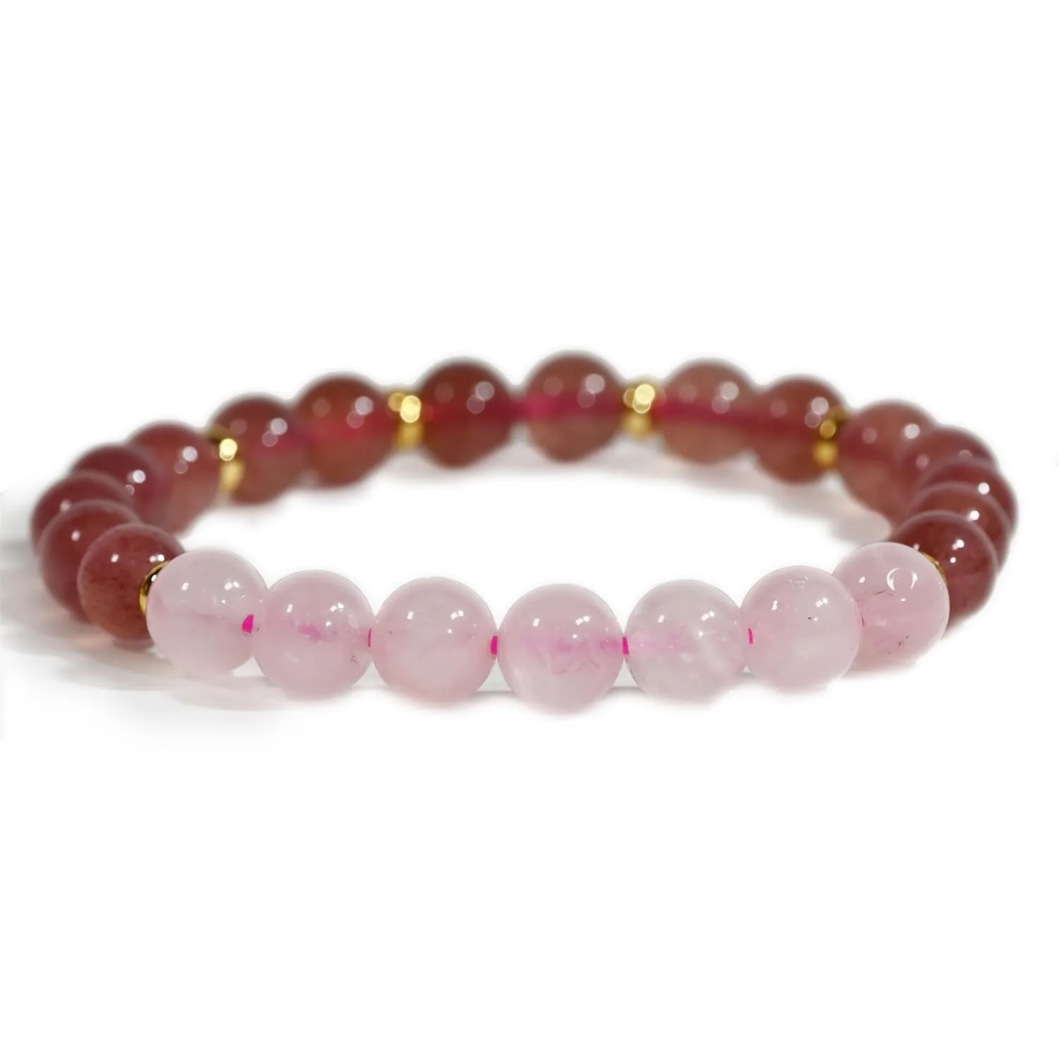 Natural Strawberry Quartz and Rose Quartz Bracelet, Handmade Jewelry for Women and Girls, (Strawberry-Quartz-Rose-Quartz)