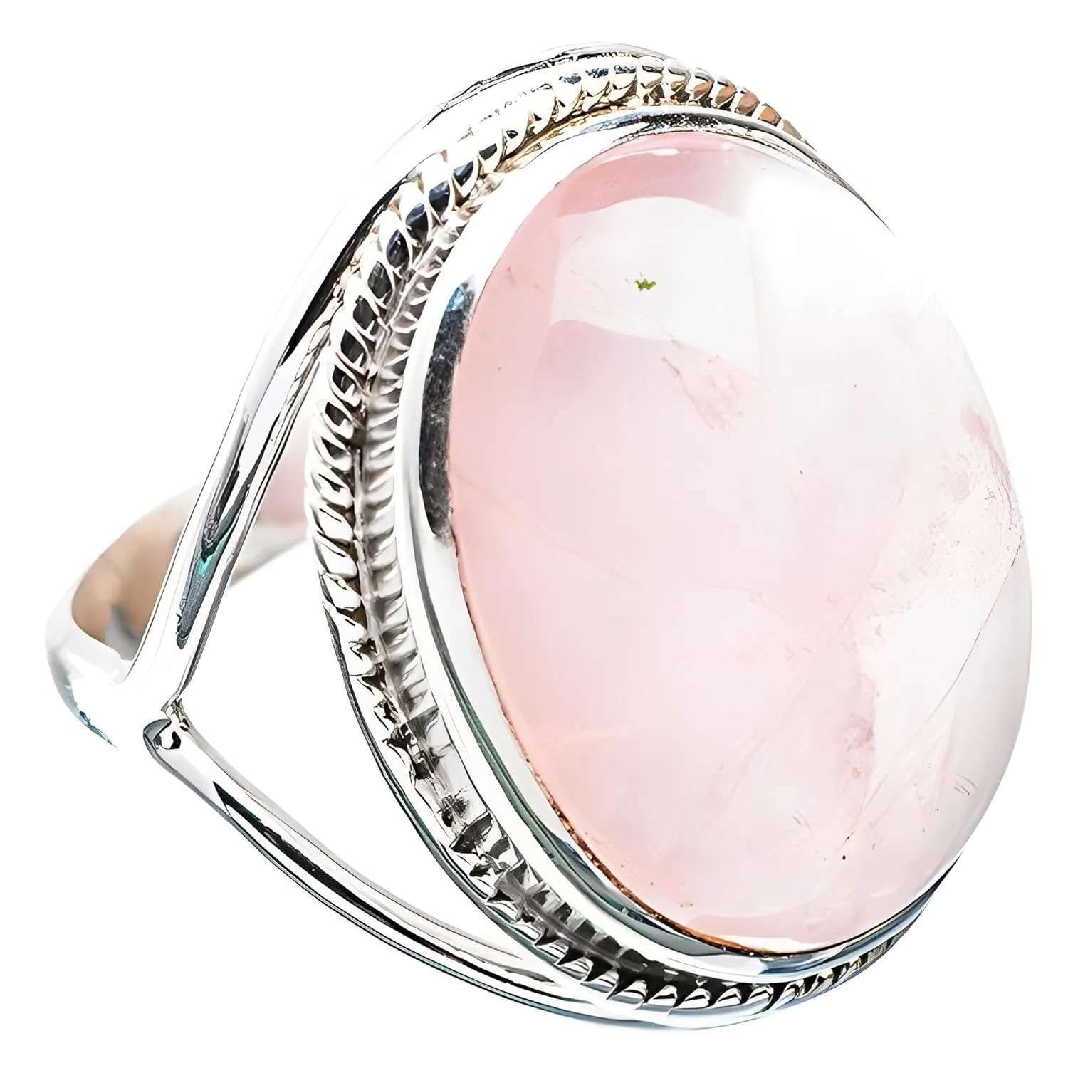 Navya Craft Rose Quartz Stone Silver Ring Size 6.0 | 925 Sterling Silver Handmade Statement Ring for Women | Natural Oval Pink Gemstone Boho Jewelry | January Birthstone Promise Ring | Gift for Her