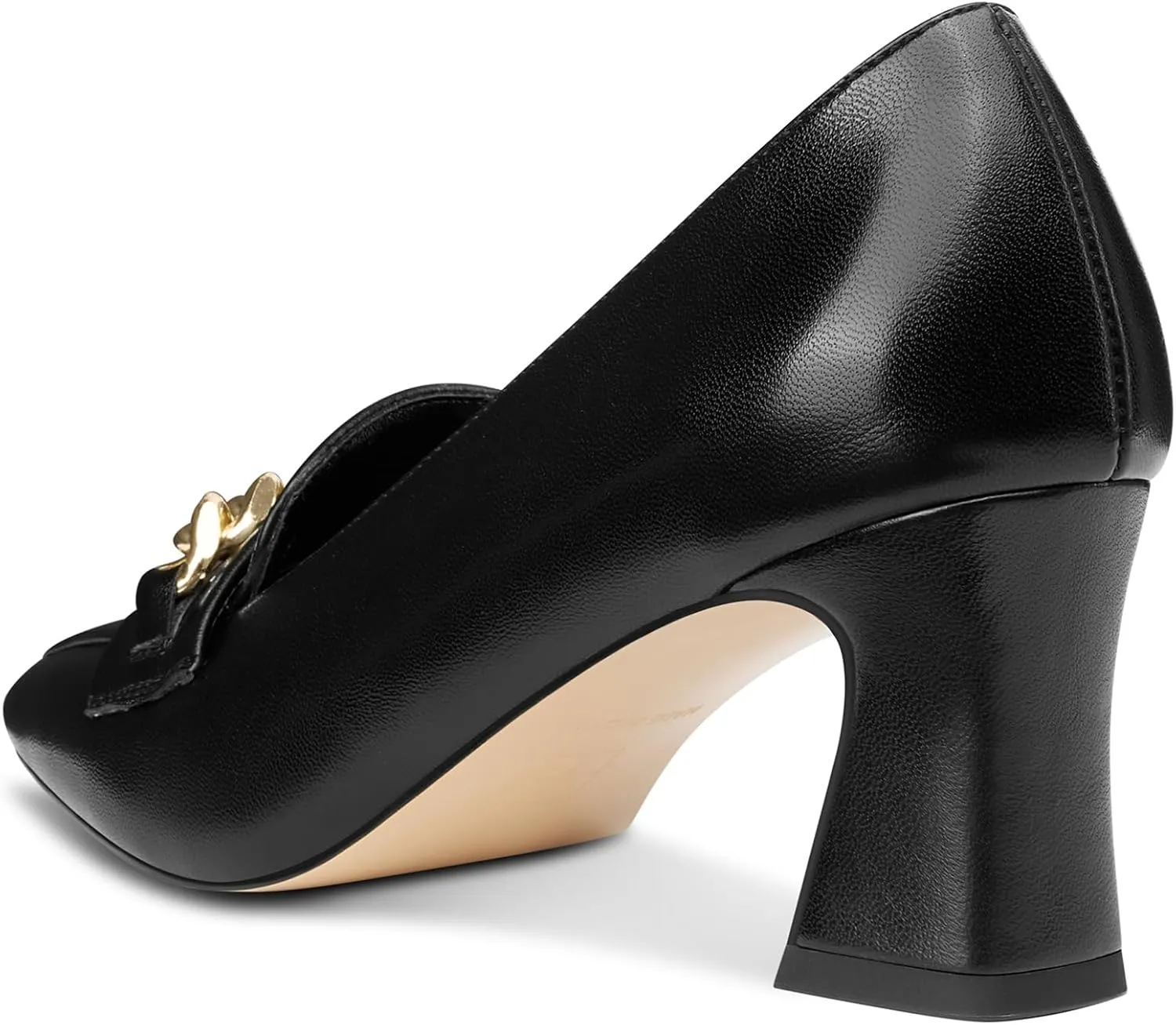 NobleOnly Heeled Loafers for Women Mid Chunky Block Loafers Close Square Toe Slip-on Pumps with Metal Chain Work Casual Pumps 2.8 Inches Heels