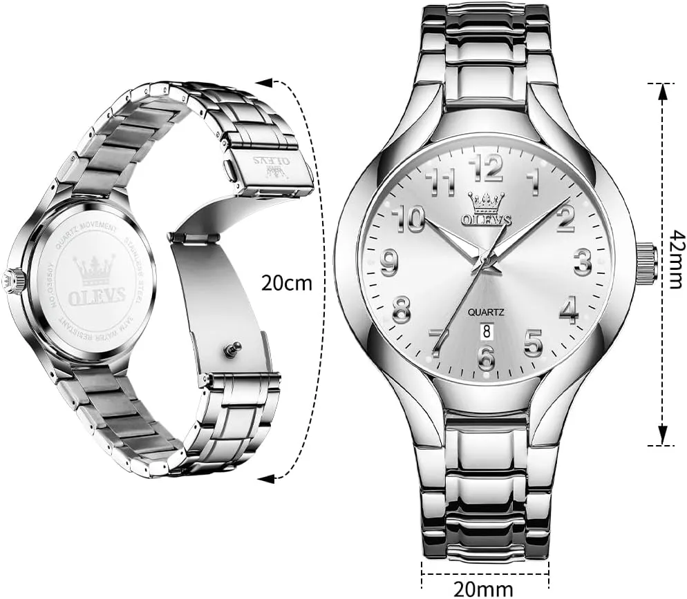 OLEVS Men's Stainless Steel Watch, Big Face Easy to Read Analog Watch, Luxury Waterproof Date Arabic Numerals Dial Dress Watches for Men