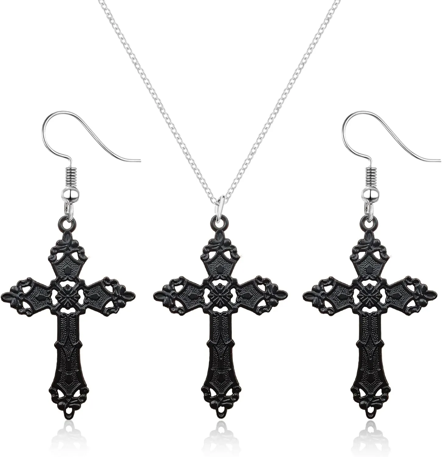 ONLYJUMP Gothic Cross Earrings Necklace Set for Women Vintage Silver Vampire Cross Necklace Earrings Punk Style Funny Exaggerated Alternative Personality Cross Jewelry Set Halloween Clothing Accessories Gift