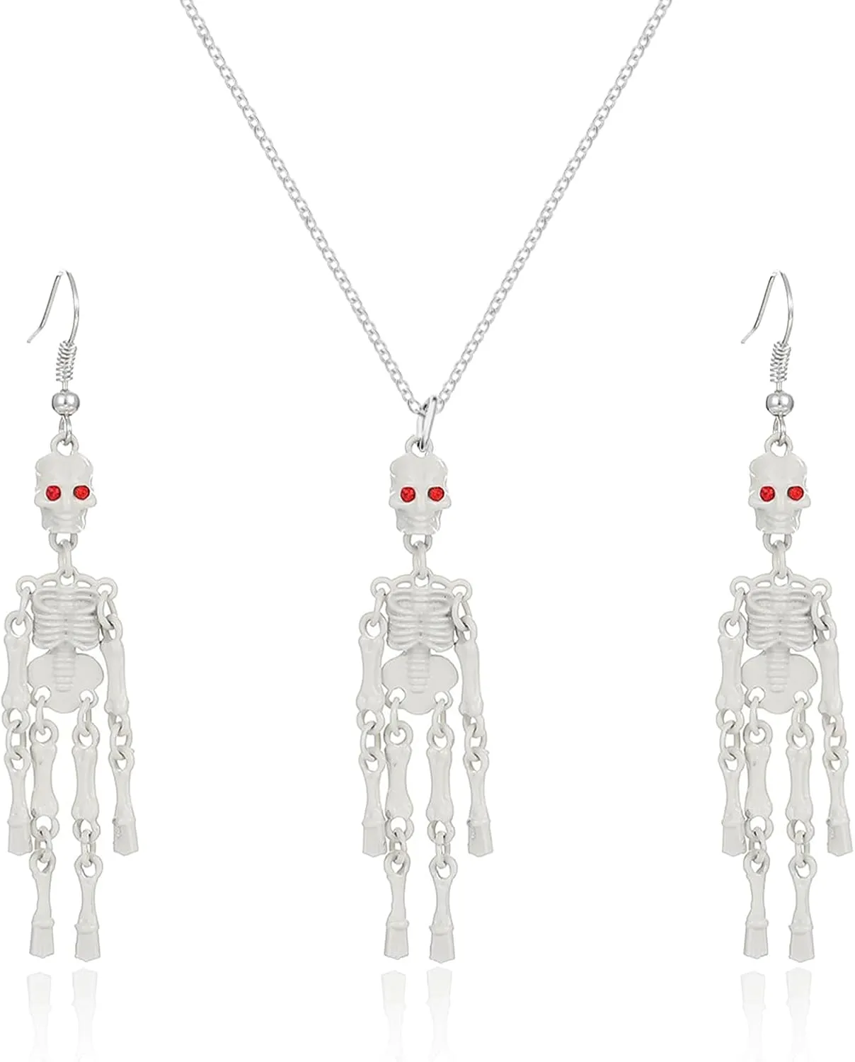 ONLYJUMP Halloween Skeleton Necklace Earrings Set for Women Gothic Gold Silver Skull Skeleton Pendant Necklace Punk Skull Dangle Earrings Halloween Party Costume Jewelry Set for Unisex