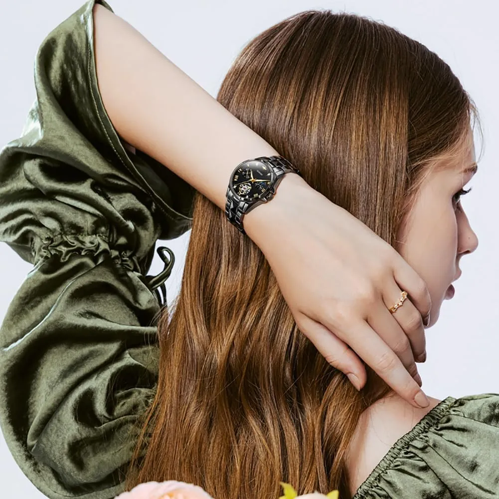 OUPINKE Watch for Women Automatic Luxury Diamond Skeleton Self Winding Mechanical Elegant Dress Ladies Wrist Watches Sapphire Crystal Waterproof Luminous