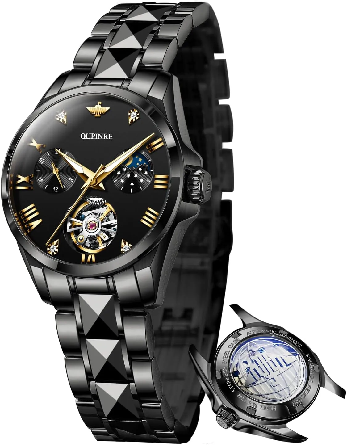 OUPINKE Watch for Women Automatic Luxury Diamond Skeleton Self Winding Mechanical Elegant Dress Ladies Wrist Watches Sapphire Crystal Waterproof Luminous