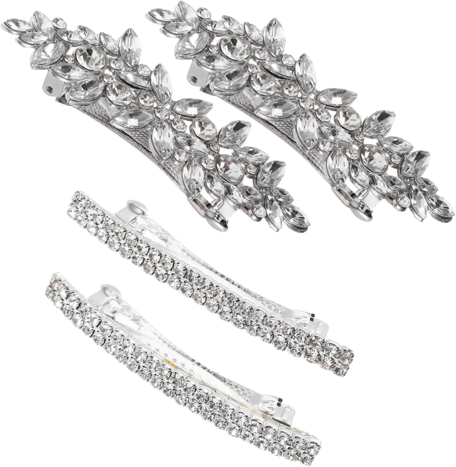 PartyKindom 4 Pcs Clip Decorative Rhinestone Wedding Hairpins for Women Secure Fit Barrette Accessories for Brides Bridesmaids and Flower