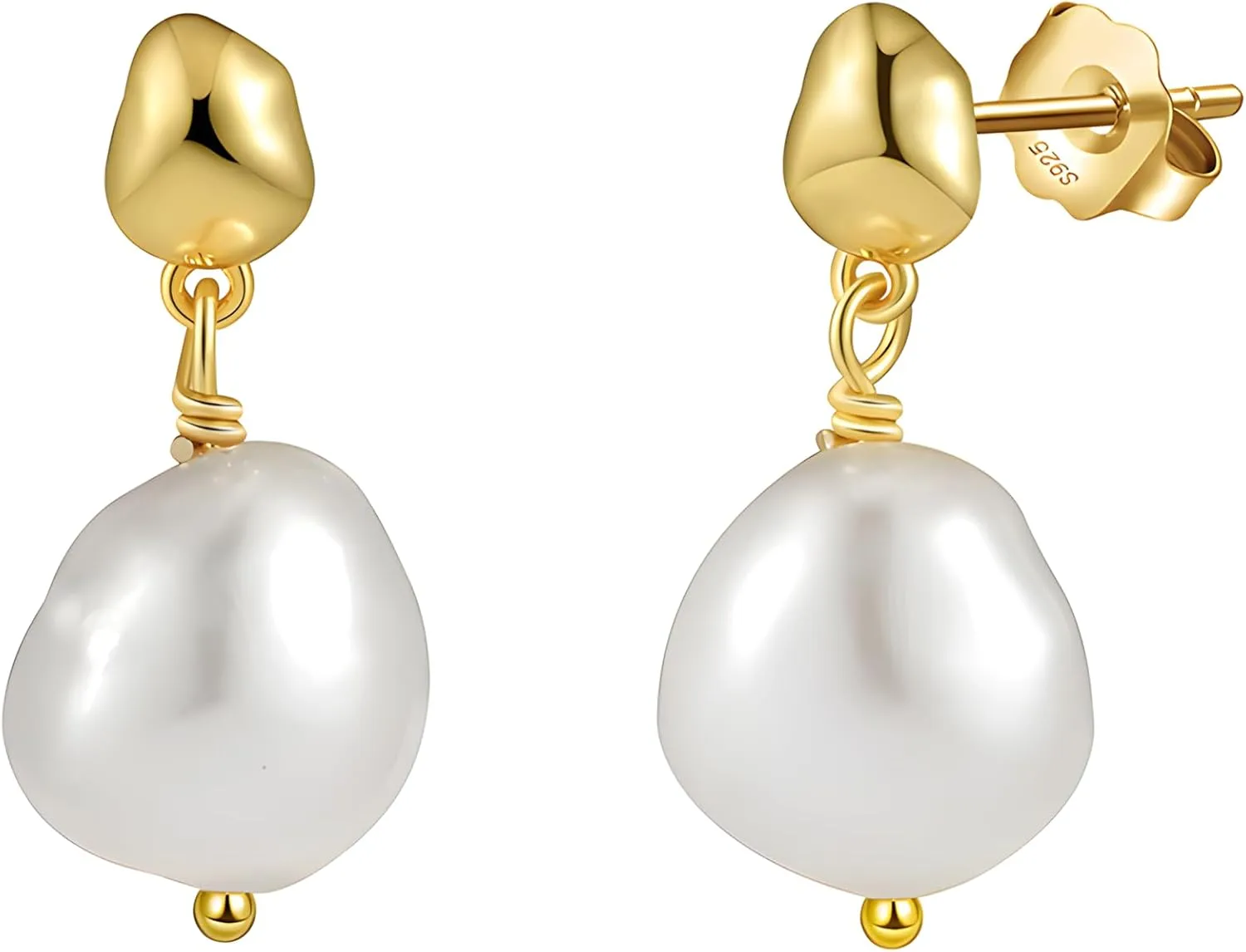 Pearl Earrings For Women, 925 Sterling Silver Freshwater And Baroque Pearls Dangle Drop Earrings 14K Gold Plated Hypoallergenic Dainty Jewelry Gifts For Women