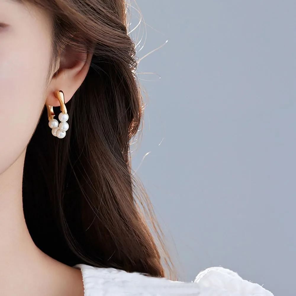 Pearl Hoop Earrings for Women Bohemian Turquoise Beaded Huggie Hoop Earrings Hypoallergenic Chunky Gold Hoops Dangle Earrings Jewelry Gifts