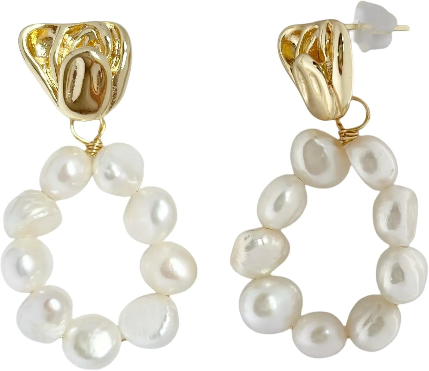 pearl hoop earrings Freshwater white baroque pearl Stud big drop dangle Earrings for Women lady 14K Gold plated Jewelry wedding Gift