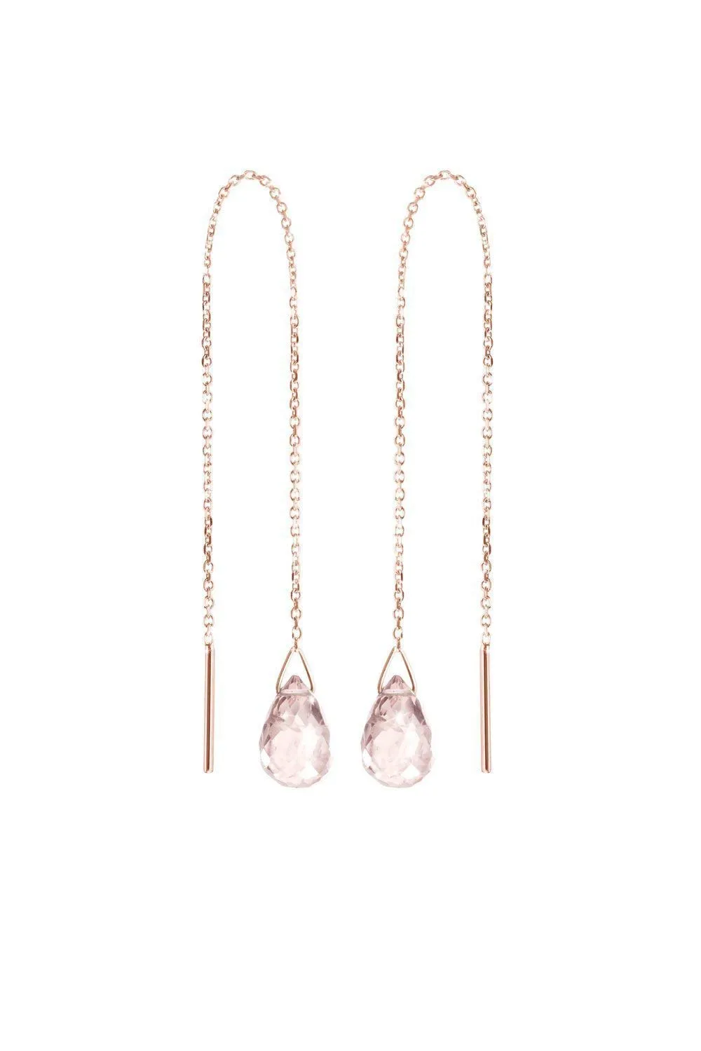 Pink Quartz Threader Earrings, 9K 14K 18K Gold Setting, Rose Gold, Cable Chain Earrings, Rose Quartz Drop Gemstone/code: 0.001