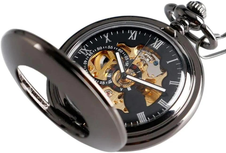 Pocket Watch Steampunk Clock Pocket Watch Pendant Necklace Women Smooth Case Pendant Vintage Luxury Automatic Mechanical
