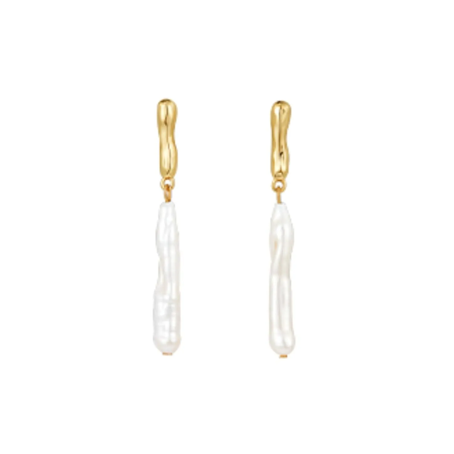 Real Natural Baroque Pearl Earrings for Women, Streamer Pearl Earrings Irregularity Earrings Handmade Jewelry Gift for Her Lover (14K Gold Filled)
