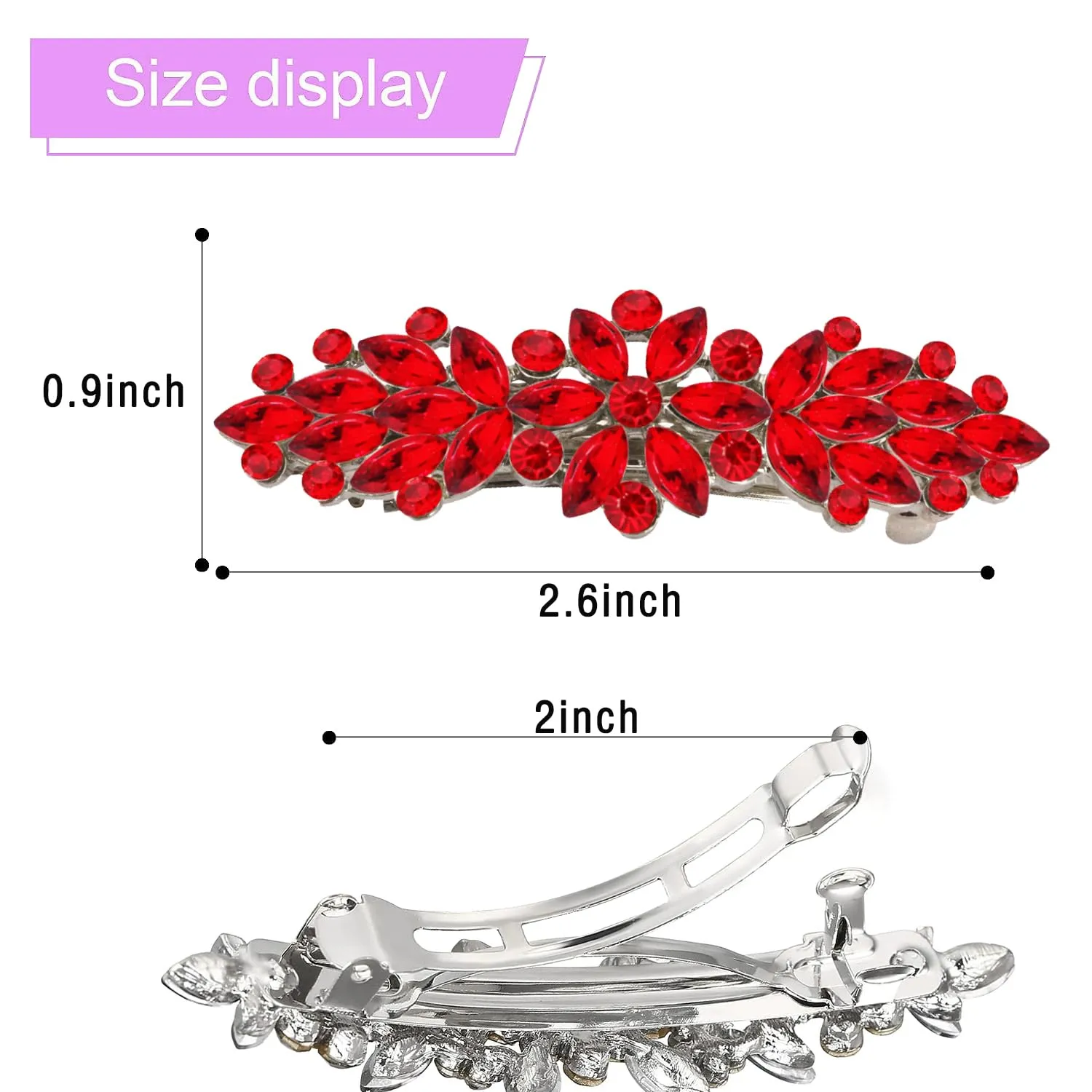Red Austrian Hair Barrettes, Sparkly Zircon Crystal Hair Clips French Dedign Bridal Fashion Bling Rhinestons Hairpins, Wedding Hairgrip Hair Headwear Accessories for Women Girls Bride Bridesm