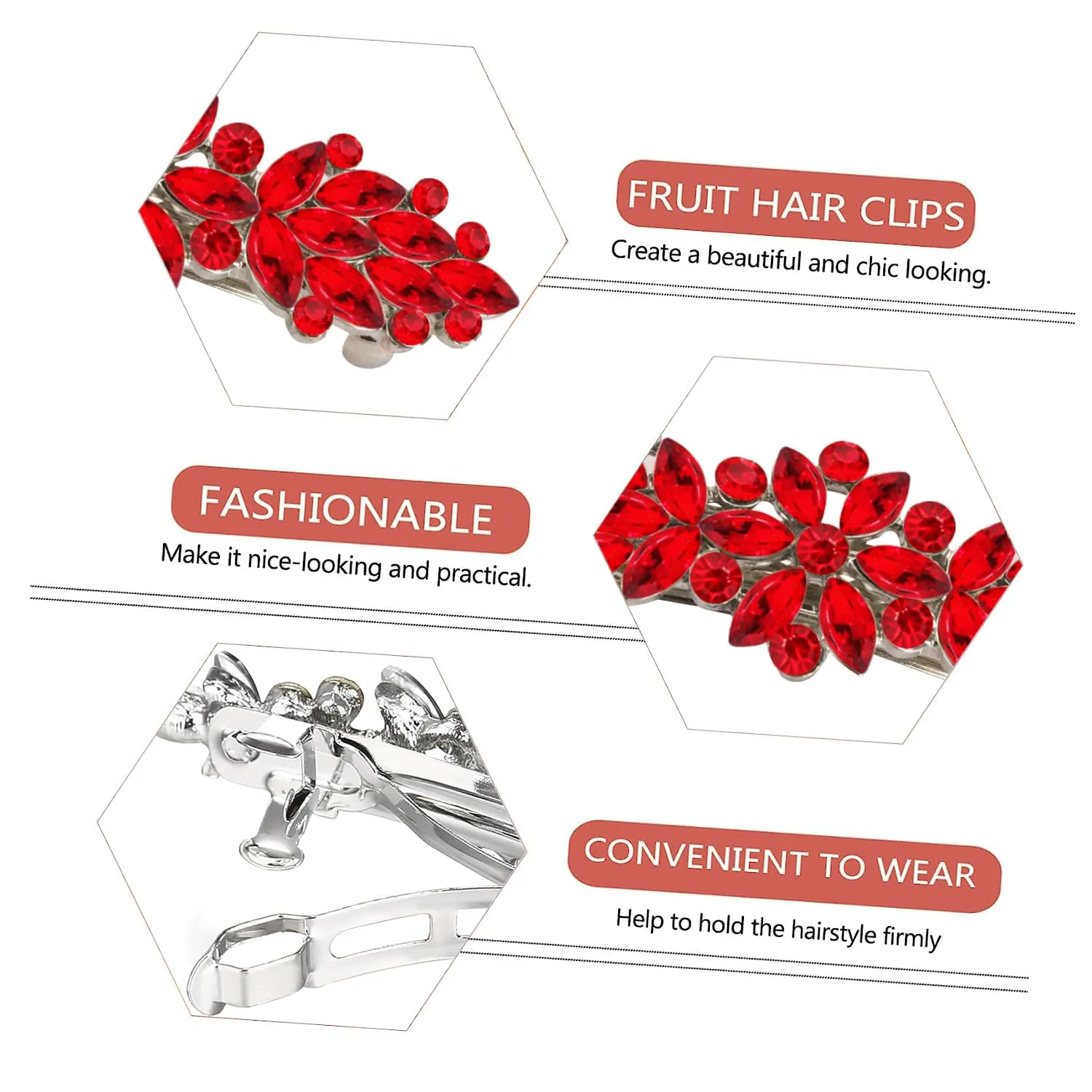 Red Austrian Hair Barrettes, Sparkly Zircon Crystal Hair Clips French Dedign Bridal Fashion Bling Rhinestons Hairpins, Wedding Hairgrip Hair Headwear Accessories for Women Girls Bride Bridesm