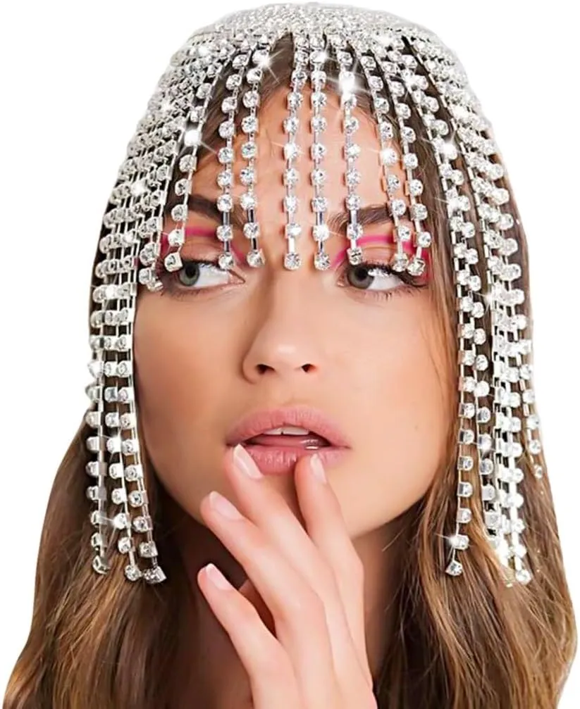Rhinestone Tassel Head Chain, Crystal Flapper Headpiece For Women, 1920S Hair Jewelry For Party, Wedding, Cosplay, Dance Costume